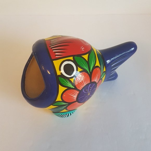 Vintage Mexican Folk Art Ceramic Big Mouth Fish Sponge Holder Hand painted Blue - Picture 13 of 16